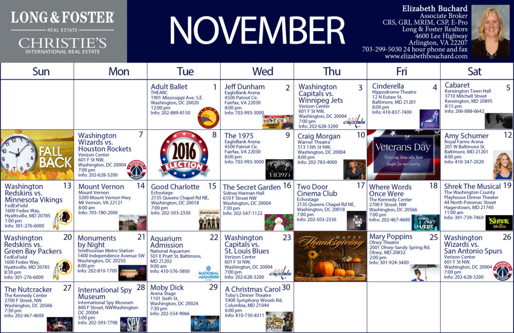 November 2016 Calendar of Area Events All Around Arlington