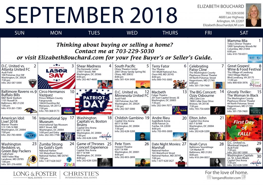 September 2018 Calendar of Area Events All Around Arlington