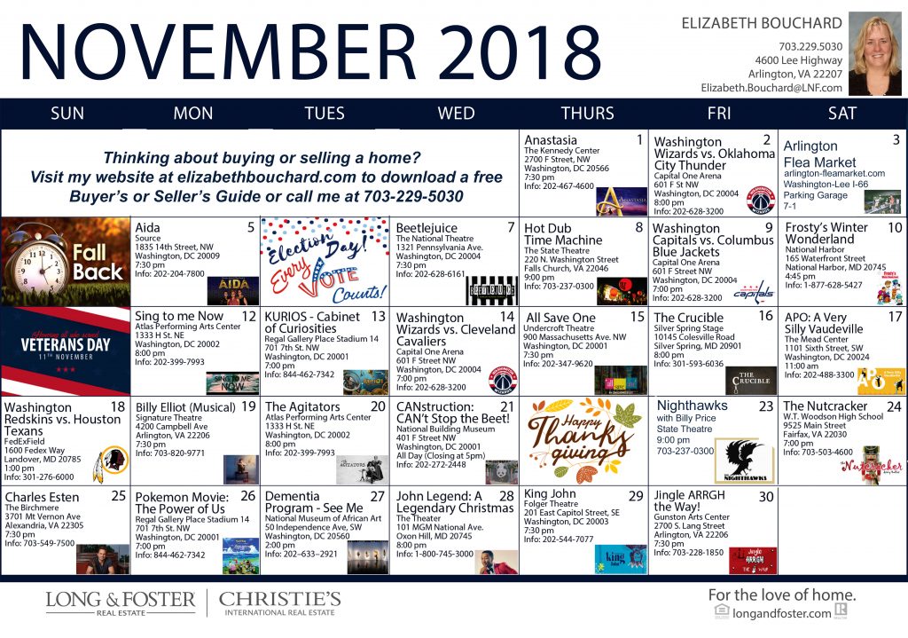November 2018 Calendar of Area Events All Around Arlington