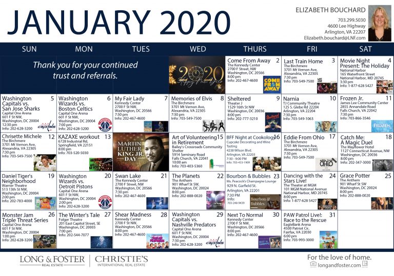 January 2020 Calendar of Area Events All Around Arlington